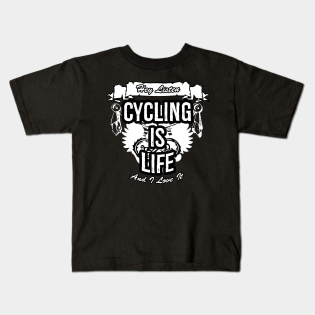 Cycling Is Life Creative Job Typography Design Kids T-Shirt by Stylomart